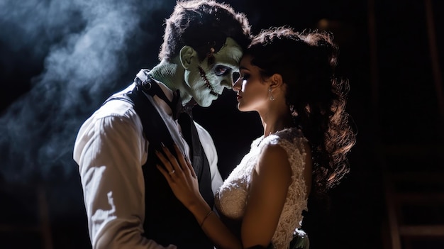 Photo couple in frankenstein and bride of frankenstein costumes