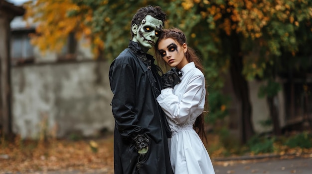 Photo couple in frankenstein and bride of frankenstein costumes