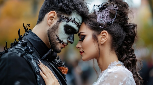 Photo couple in frankenstein and bride of frankenstein costumes