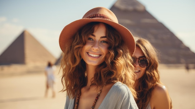 Couple in front of the pyramids of Giza