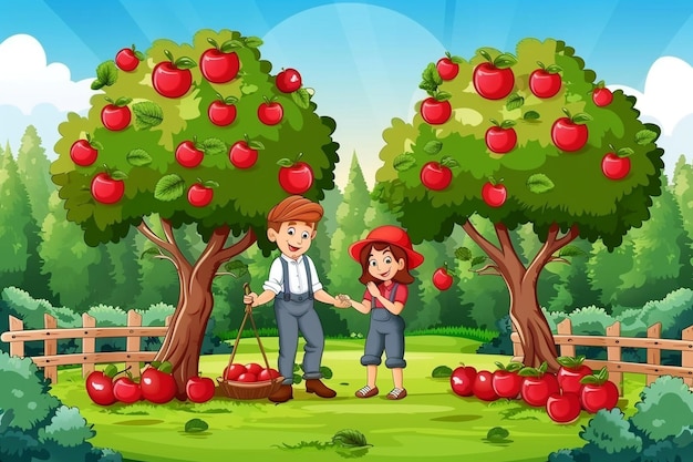 Photo couple in garden senior farmers grow the trees with fruits