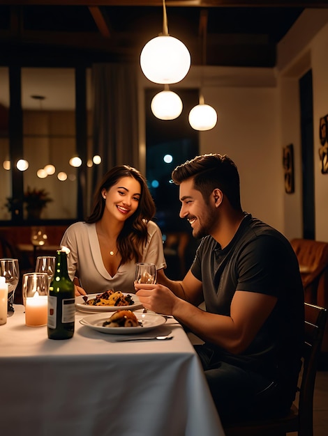 couple having dinner at a restaurant with candles