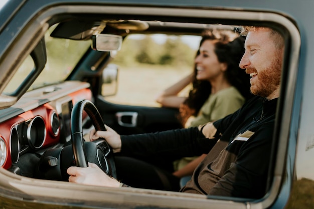 Couple having fun on roadtrip