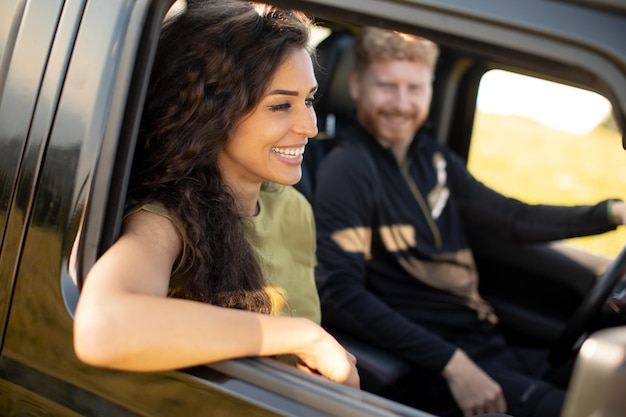 Couple having fun on roadtrip