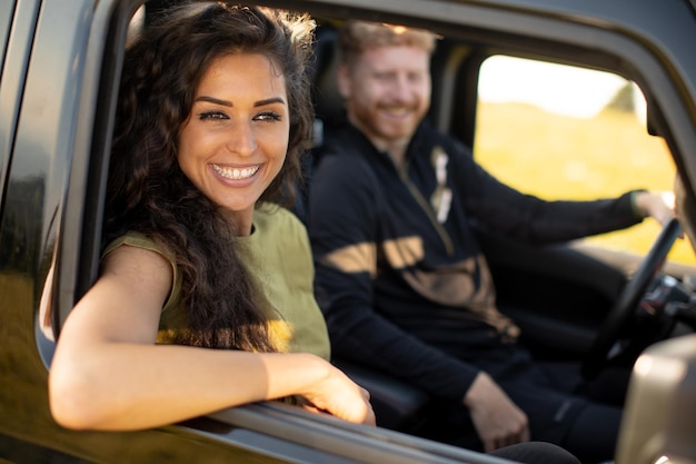 Couple having fun on roadtrip