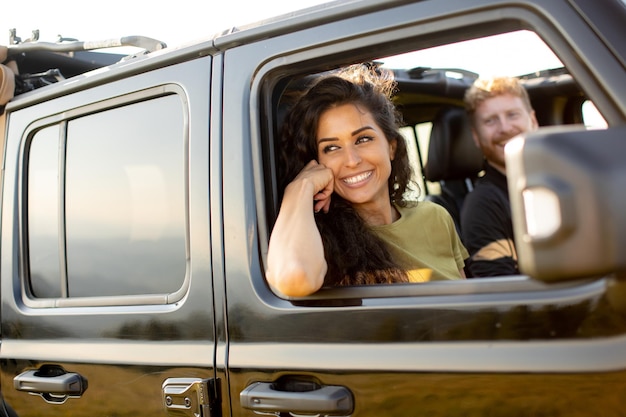 Couple having fun on roadtrip