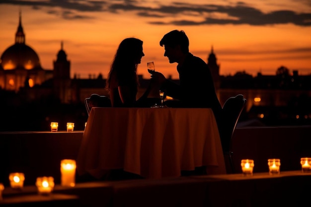 Photo a couple having a romantic dinner at a rooftop res happy guy photos17jpg