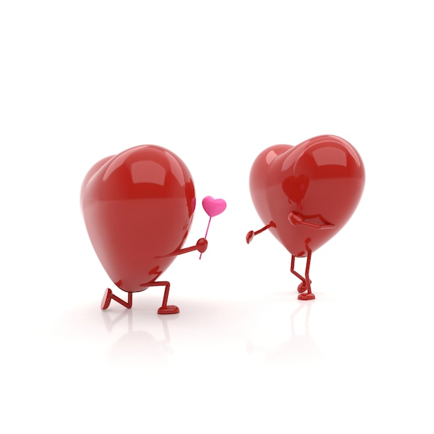 Couple hearts with in love concepts. 3D rendering.