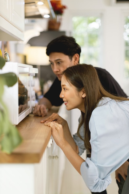 couple Helps each other to make a bakery In a romantic atmosphere