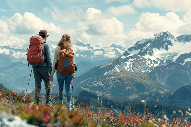 Couple of Hikers Enjoying Scenic View