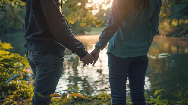 The couple holding hands