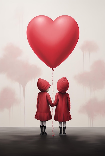 Couple holding heart shaped balloon