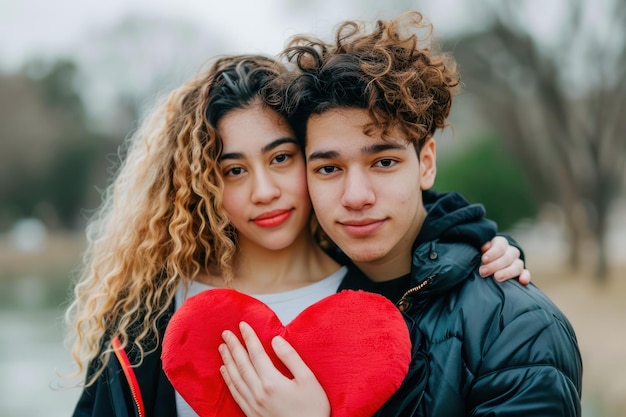 Couple Holding a Love Sign Celebrating Valentines Day Expressing Affection and Romance Capturing