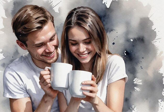 Photo a couple holding mugs that say quot they are holding quot