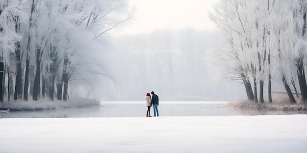 A couple ice skating on a frozen pond winter joy couple ice skating frozen pond winter joy