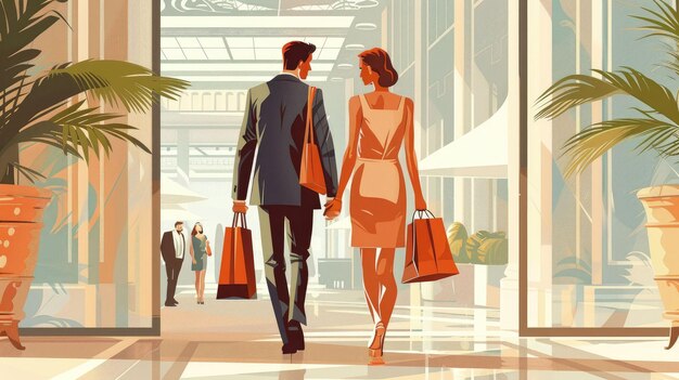 Couple Indulging in Luxurious Shopping Spree Amidst Elegant Boutique Interiors