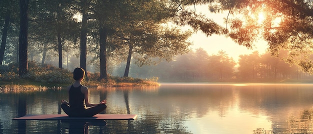 Photo a couple is fishing on a lake at sunset