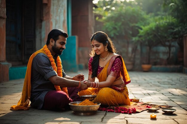 a couple is having a meal on a table with a bowl of food