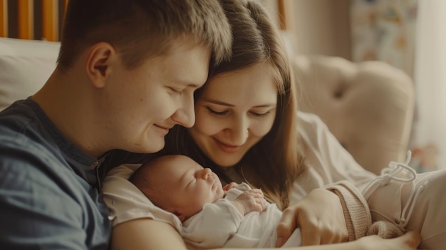 A couple is holding a baby in their arms