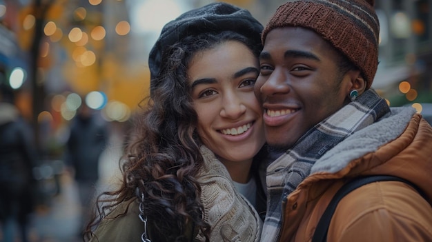 a couple is hugging and smiling for the camera