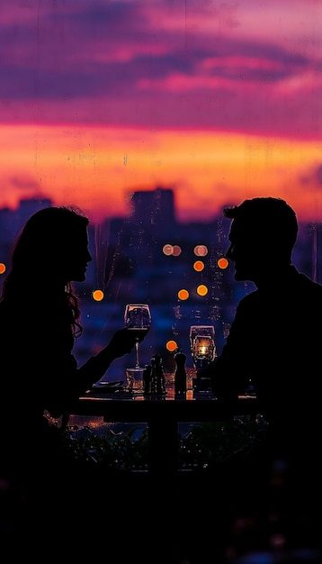 Photo a couple is sitting at a table with a glass of wine