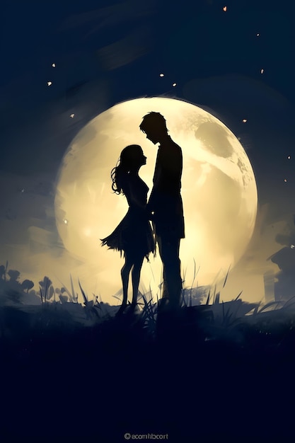 Photo a couple is standing in front of a full moon