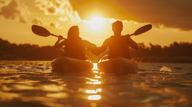 Photo couple kayaking together in the mangrove river of the keys