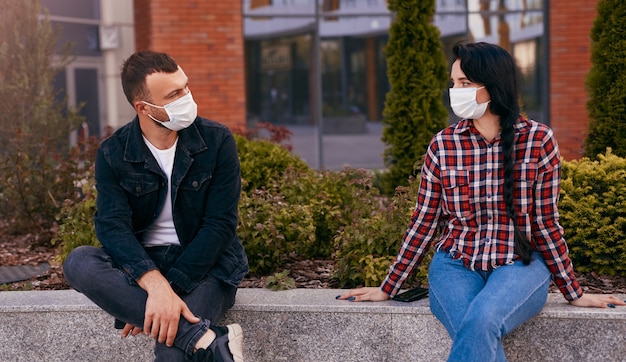 Couple keeping social distance during date