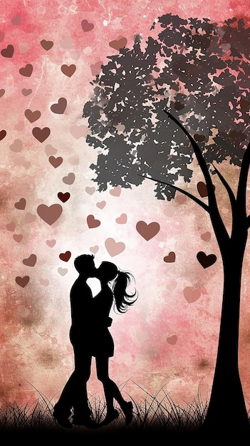 a couple kissing background with tree