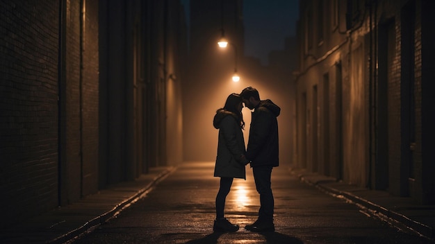 a couple kissing in the dark with the light on