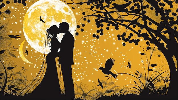 Photo a couple kissing in front of a full moon