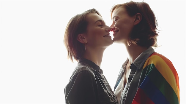 Photo a couple kissing in front of a white background