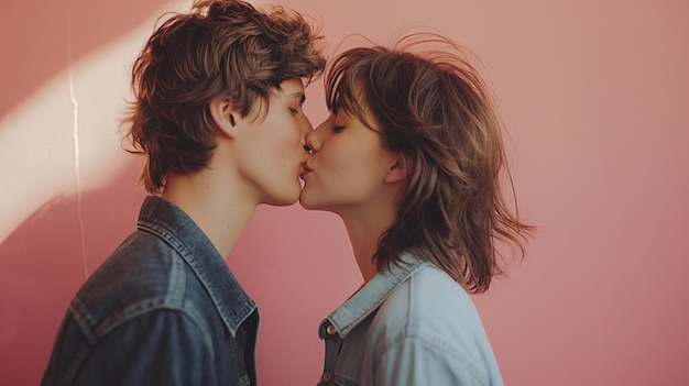 Couple kissing passionately copy space