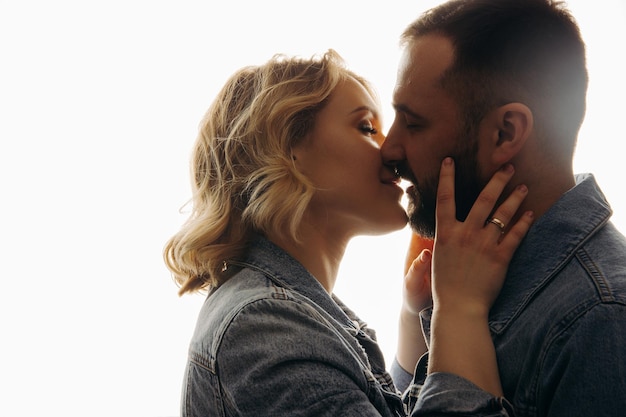 Couple kissing portrait of a couple in love close portrait of a couple in love