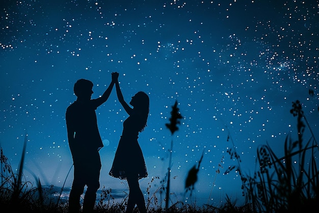 Photo a couple kissing under a starry sky with the words kiss on the beach