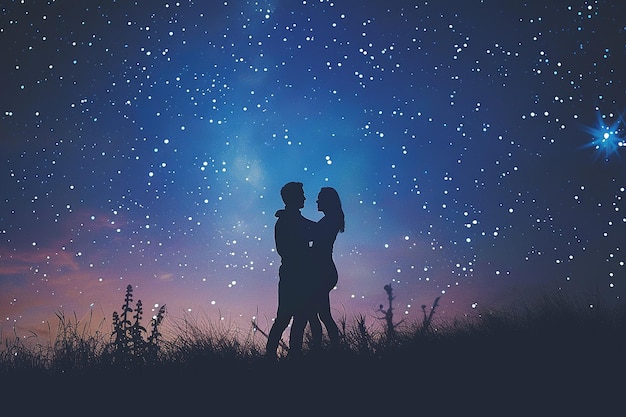 Photo a couple kissing under a starry sky with the words kiss on the beach