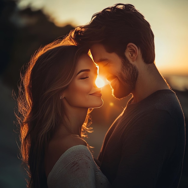 Photo couple kissing at sunset