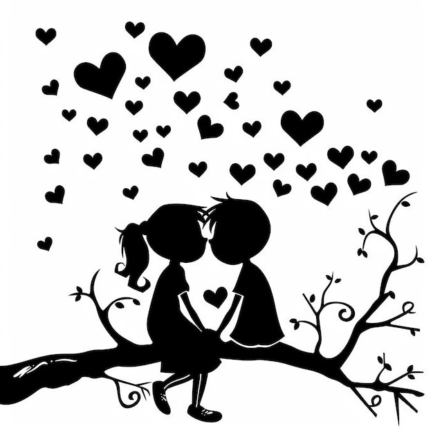 Photo a couple kissing under a tree with the words love on it