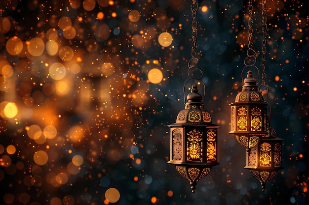 A couple of lanterns sitting on top of a table