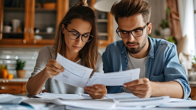 Photo a couple looking at a document that says youre going to be a job