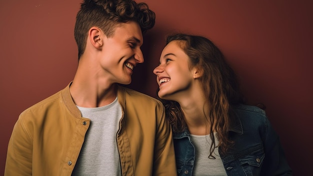 A couple looking at each other and smiling.