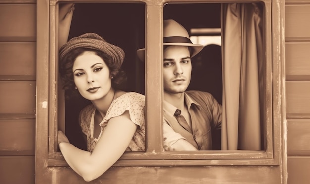 A couple looking out of a car window