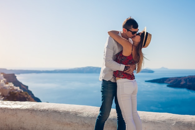 Couple in love kissing during honeymoon