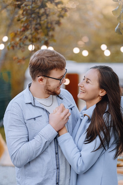 Couple in love living in trailer on camping and have fun and happy