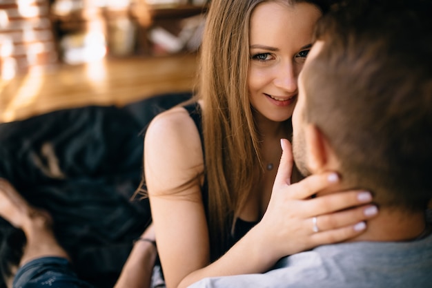 A couple in love looking at each other