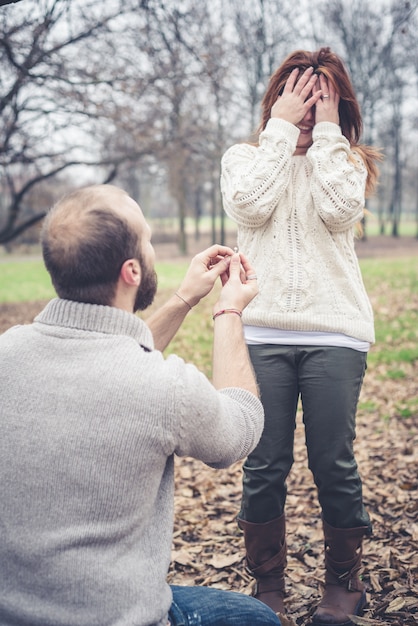 Photo couple in love marriage proposal