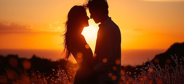 couple in love silhouette at sunset