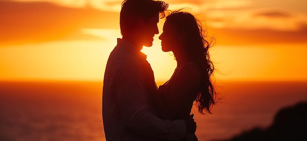 couple in love silhouette at sunset