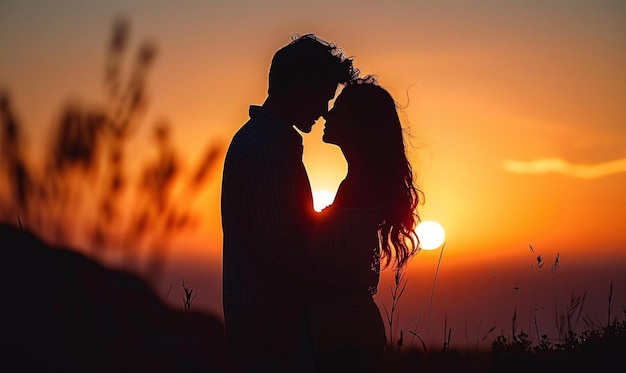 couple in love silhouette at sunset