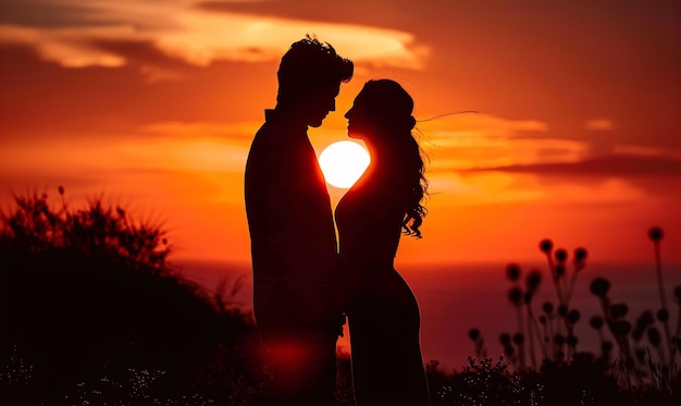 couple in love silhouette at sunset